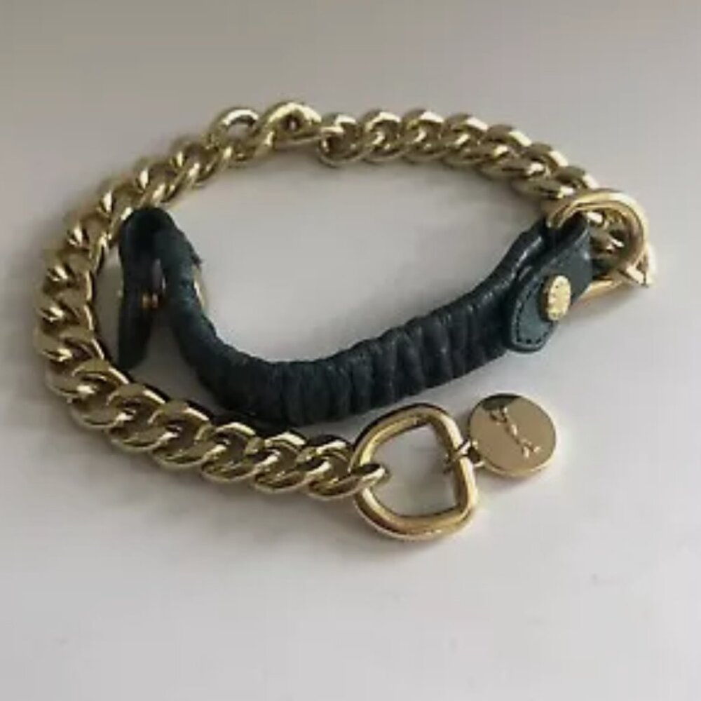 BIMBA Y LOLA Chain link + Green Leather bracelet